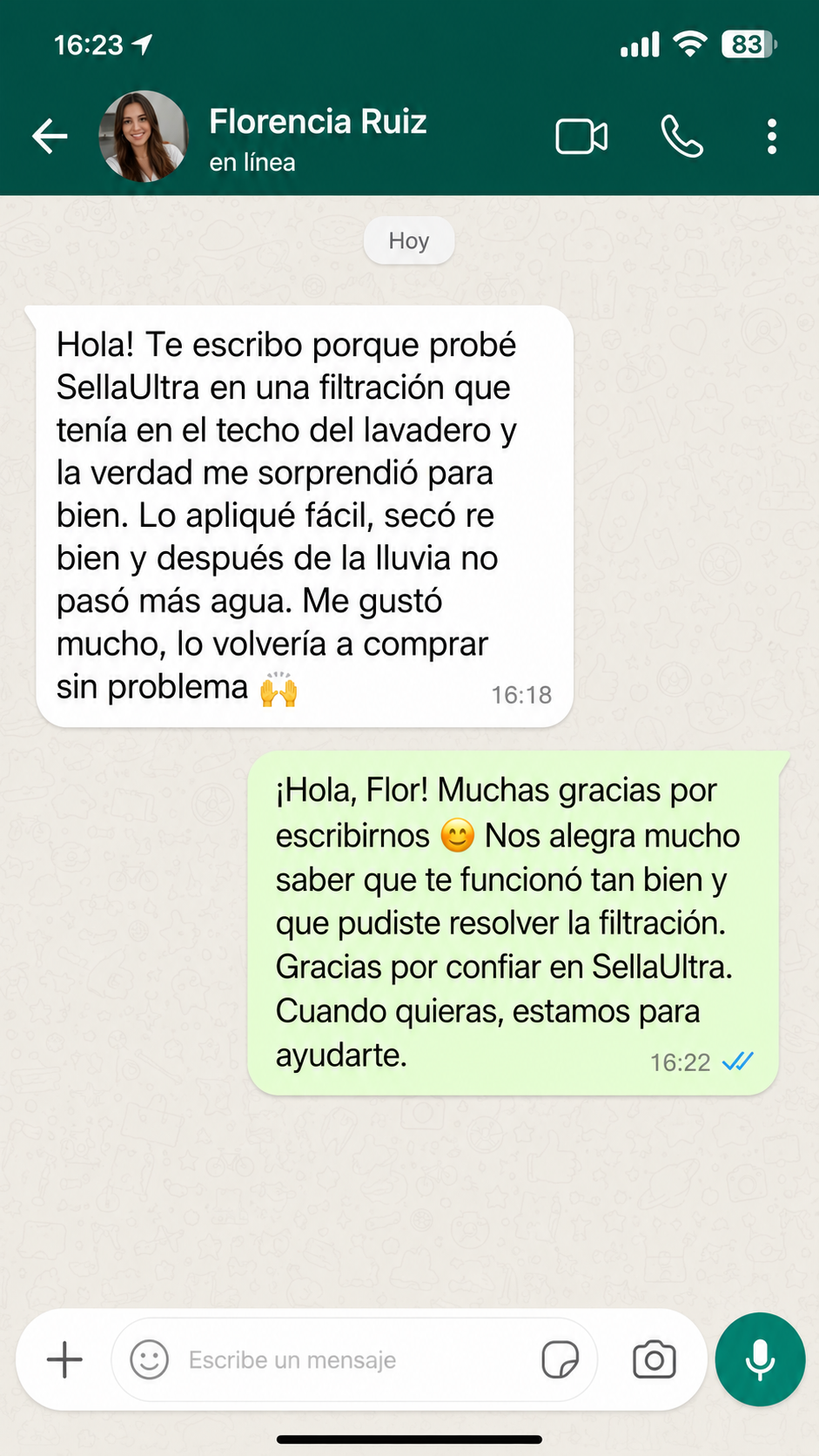 Opini&oacute;n real de cliente por WhatsApp 3
